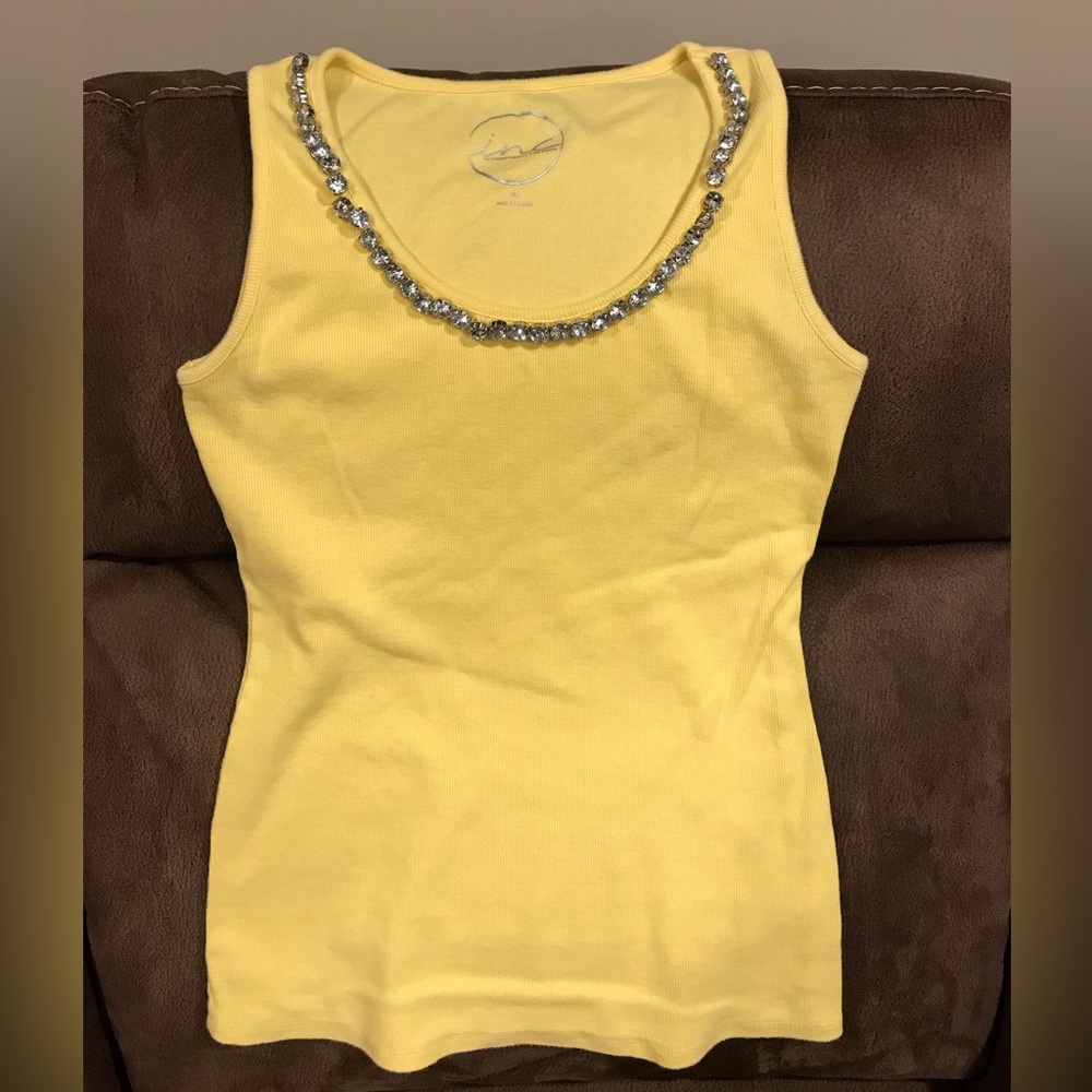 INC ribbed tank top with large rhinestones at top